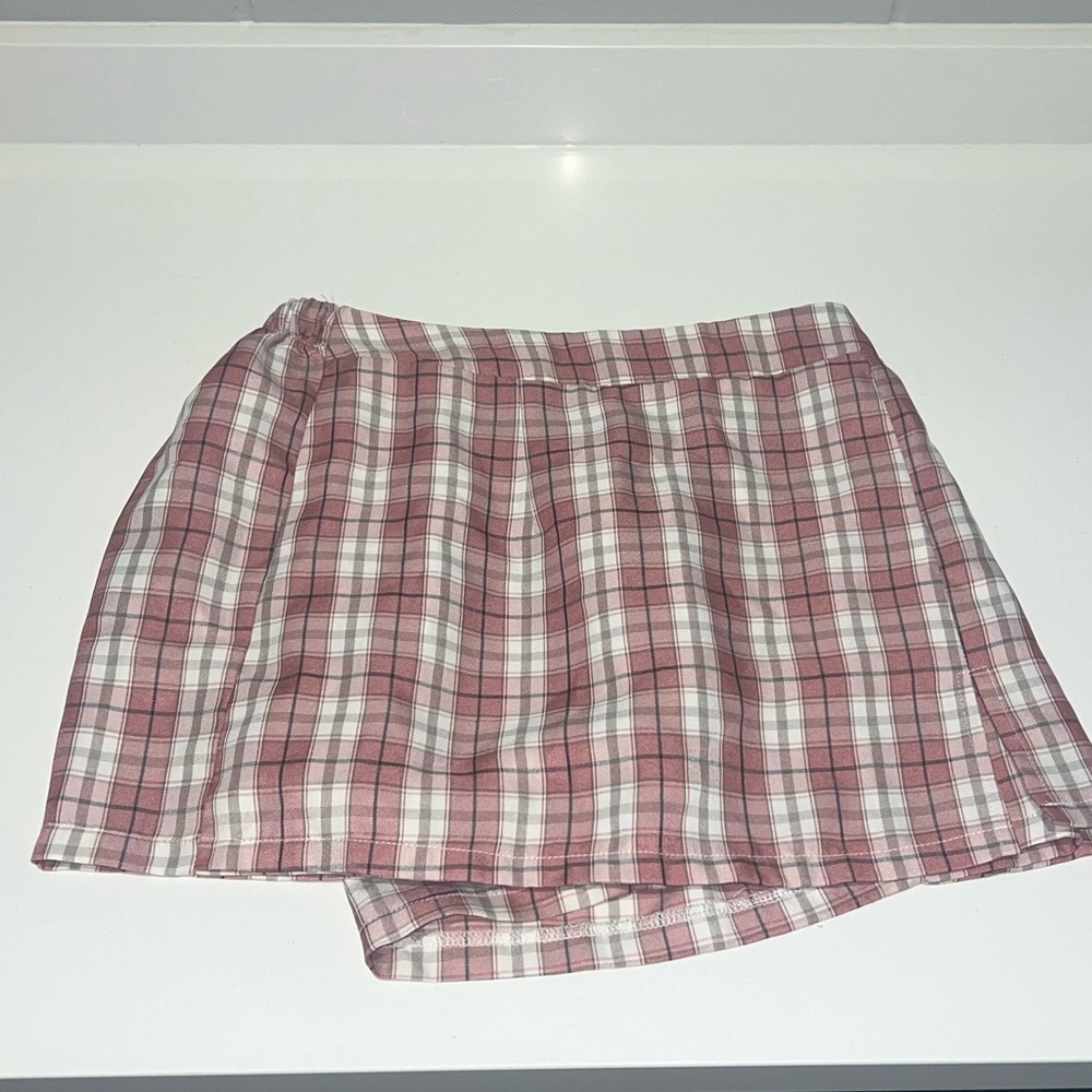Chic Pink and White Plaid Mini Skater Skirt